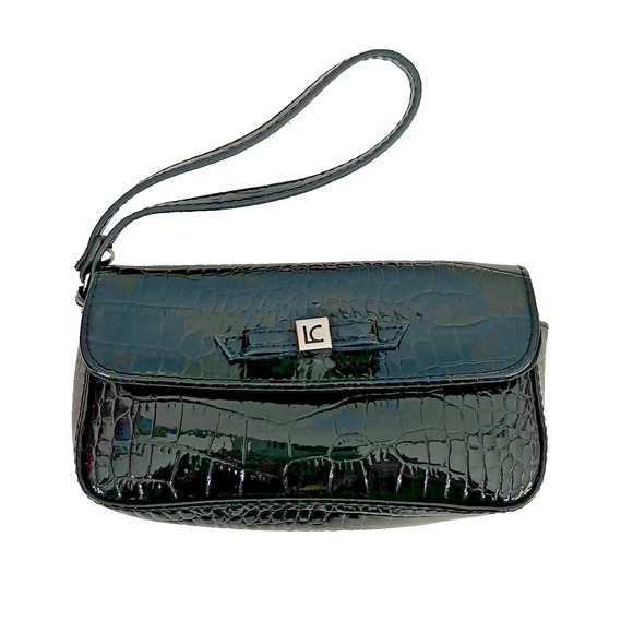 Liz Claiborne‎ LC Black Faux Crocodile Leather Mini Wristlet Wallet Purse - Picture 1 of 5